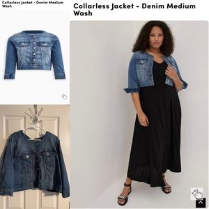 Torrid 4X Collarless Jacket - Denim Medium Wash